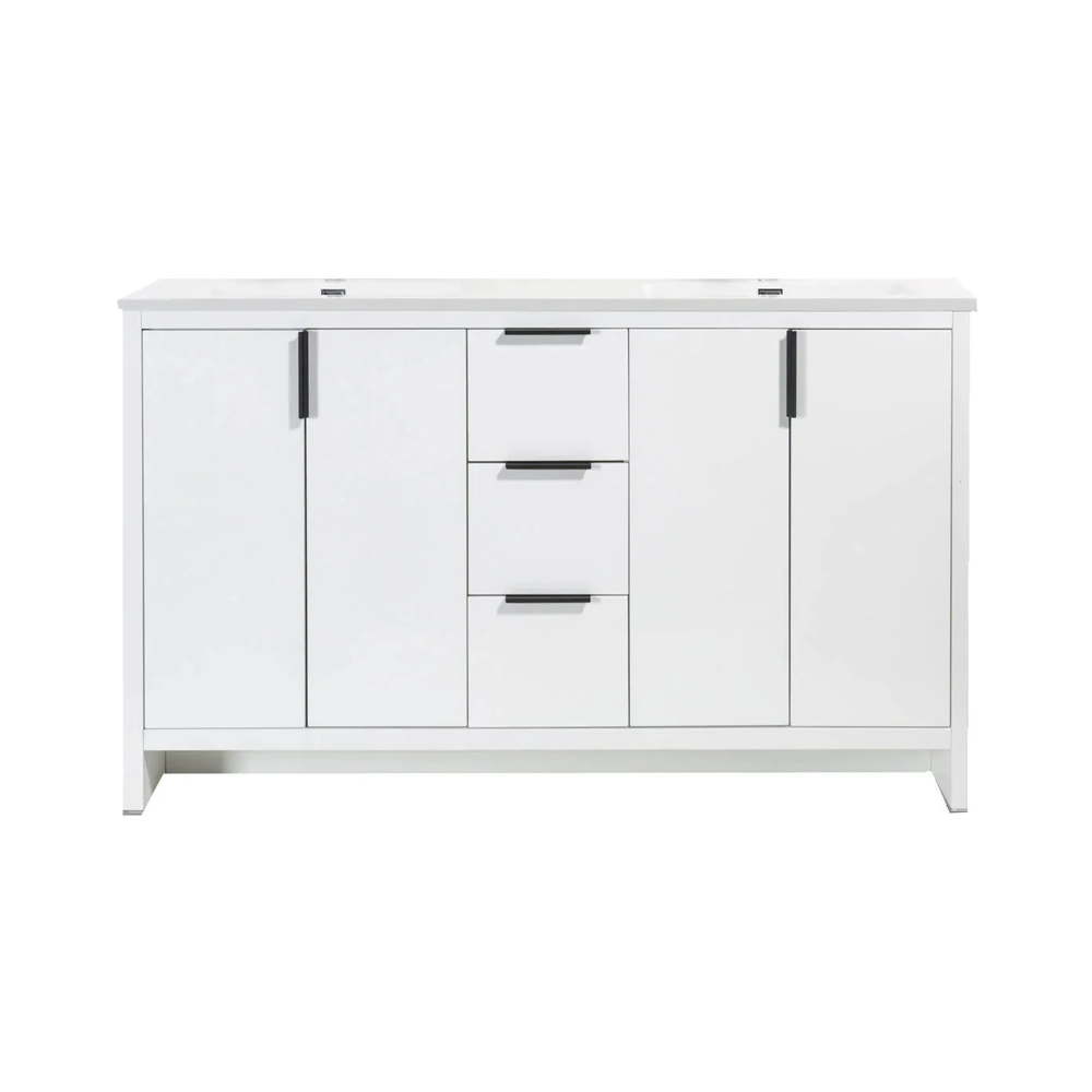 Evana 60" W Freestanding Double Vanity with Double Sink Top White | LessCare